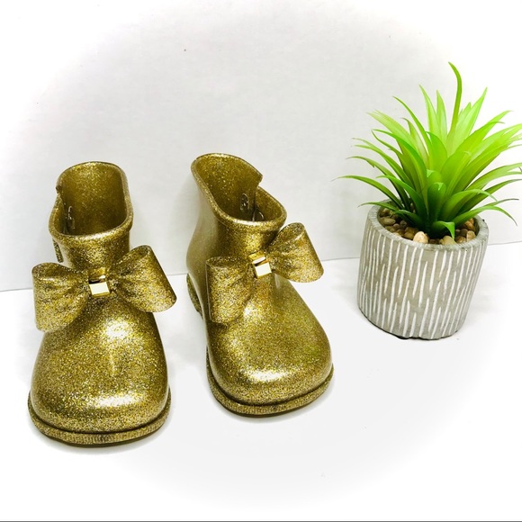 Mini Melissa Other - Mini Melissa Mini Sugar Gold Bow Toddler Rain Boot